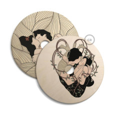 UFO Ξύλινο Φωτιστικό Πιάτο Διπλής Όψης εικονογραφημένο από καλλιτέχνες, Διάμετρος 33cm, Διακόσμηση: Carolina Zuniga