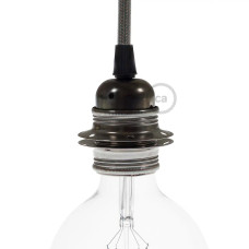 Ντουί E27 μεταλλικό με ροδέλες για καπέλο και κωνικό στήριγμα καλωδίου, ανθρακί